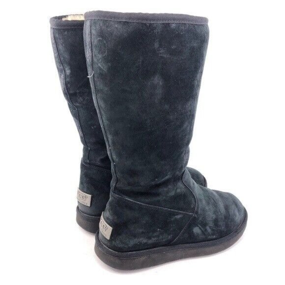 UGG Sumner Black Leather Sheepskin Winter Boots 9 - Picture 5 of 13